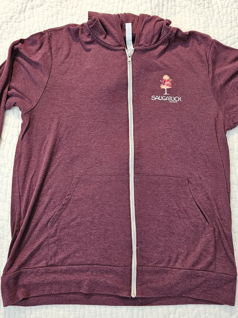 Silkscreened Saugatuck MI Heathered Plum Zip Hoodie